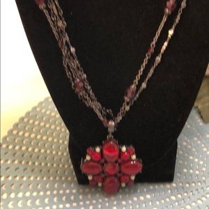 Jet tone red pendant necklace vintage
